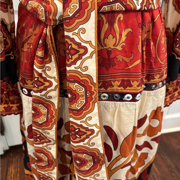 Farm Rio Anthropologie NWT Ainika Cream Midi Dress Sz Xs Boho Long Sleeve - Picture 6 of 12